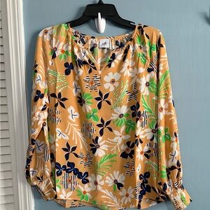 CAbi Floral Print Blouse - Orange, Green, Blue
